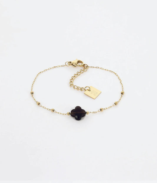 Bracelet Velasquez Quartz Fumé Acier Doré_pixies bijoux