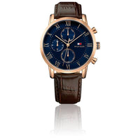 Tommy Hilfiger Montre Kane Cuir Marron Cadran Bleu_Pixies