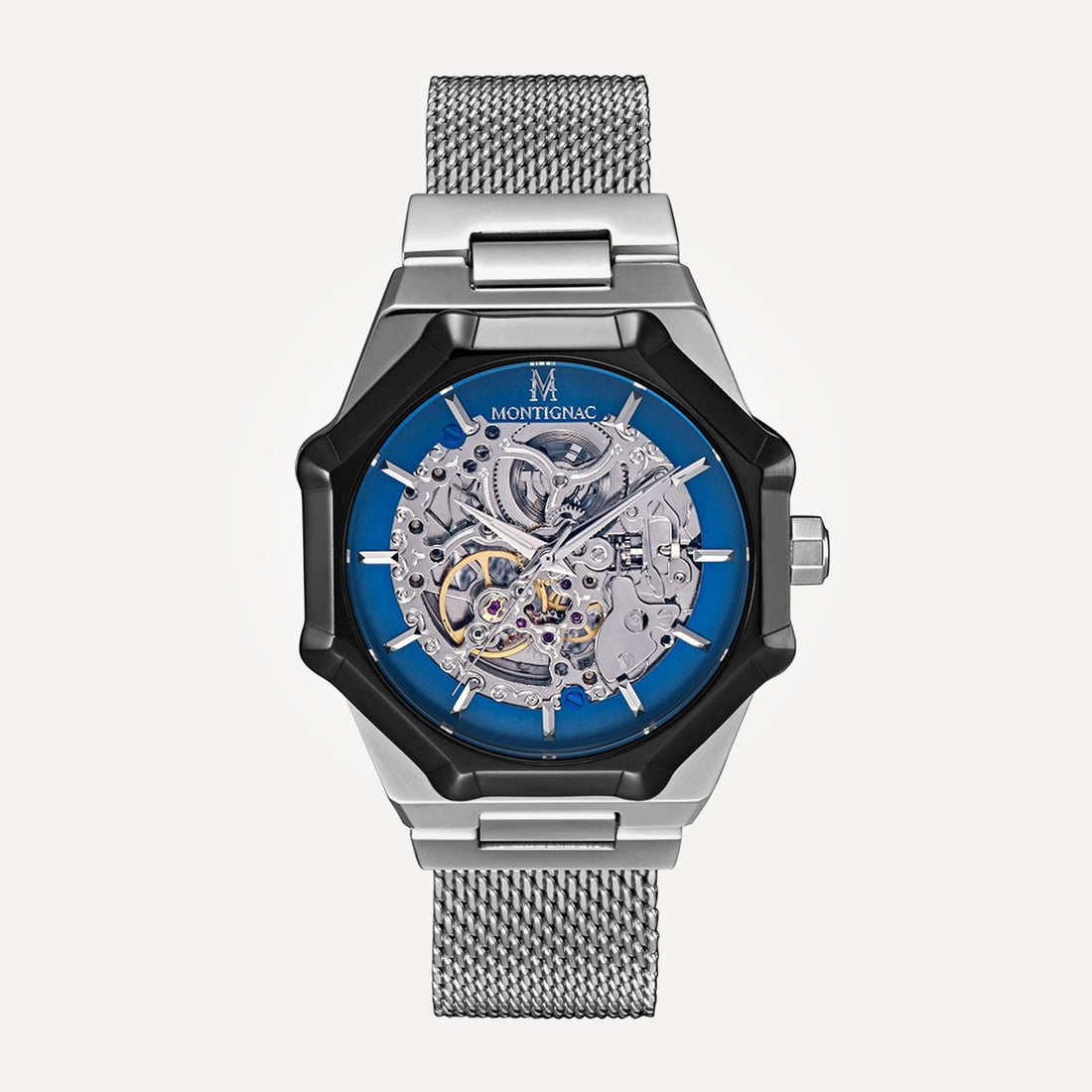 Montre Automatique Maille Milanaise Grise & Bleu_Pixies