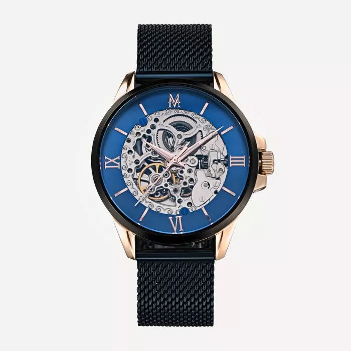 Montre Automatique Maille Milanaise Noir Gold & Bleu_Pixies