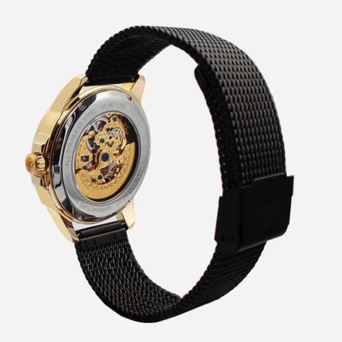 Montignac Montre Automatique Maille Milanaise Noir & Gold_Pixies