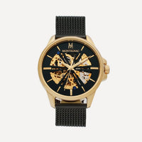 Montignac Montre Automatique Maille Milanaise Noir & Gold_Pixies