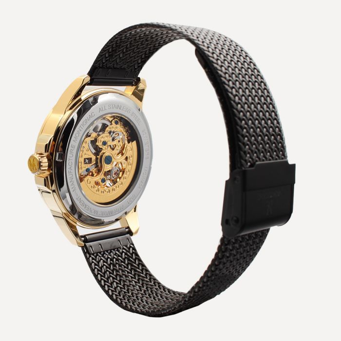 Montignac Montre Automatique Maille Milanaise Chic Noir & Gold_Pixies